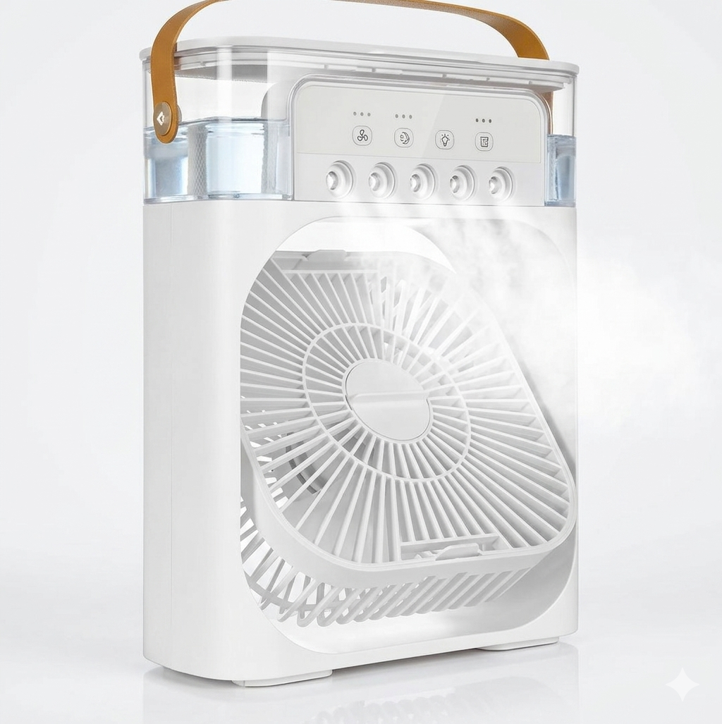 10-Inch Desktop Water Mist Fan – Portable Humidifier Air Cooler with 5-Hole Spray, 3 Speed Modes, and LED Night Light (Not Rechargeable)